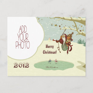 Postal Festiva Tarzan Santa y pájaros patinadores