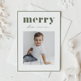 Postal Festiva Taupe Green Retro Merry Typography Navidades de fo
