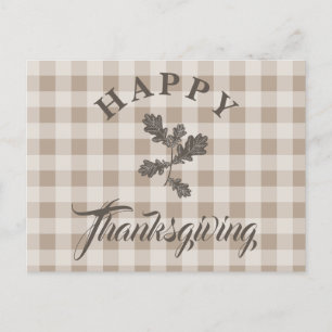 Postal Festiva Taupe Plaid Foliage moderno Feliz Día de Acción de