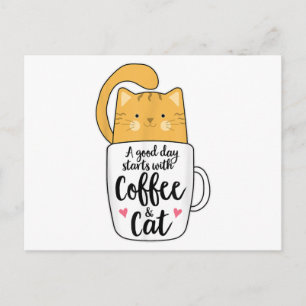 Postal Festiva Taza De Café Gato Naranja Divertida Amante De Los