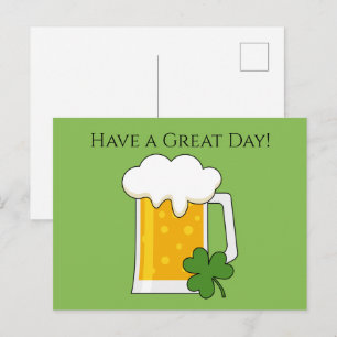 Postal Festiva Taza de cerveza irlandesa con trébol de cuatro hoj