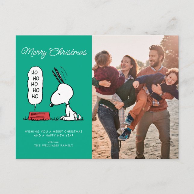 Postal Festiva Tazones de comida Peanuts | Snoopy Ho Ho Ho (Anverso)