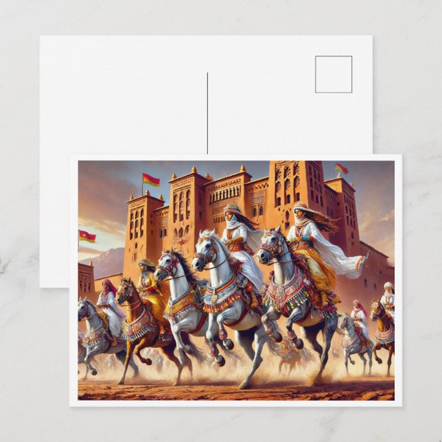 Postal Festiva TBOURIDA tradicional ecuestre marroquí (Anverso / Reverso)