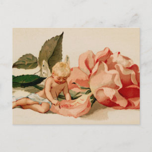 Postal Festiva "Te amo" cupido cherub victoriano valentino