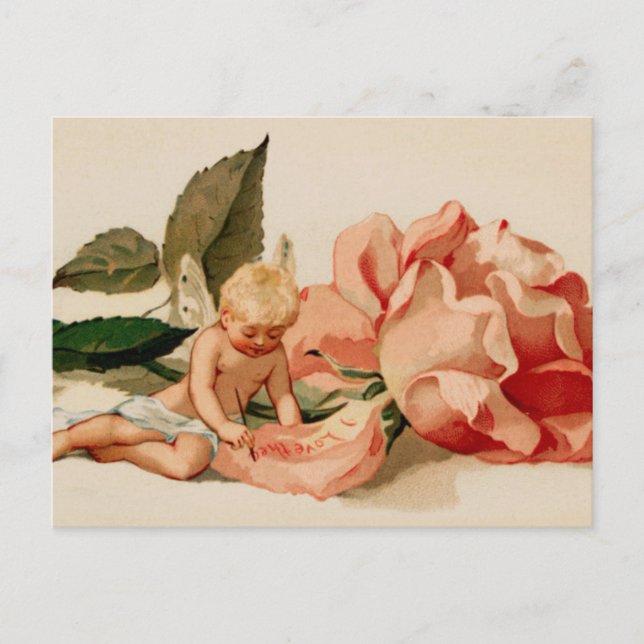 Postal Festiva "Te amo" cupido cherub victoriano valentino (Anverso)