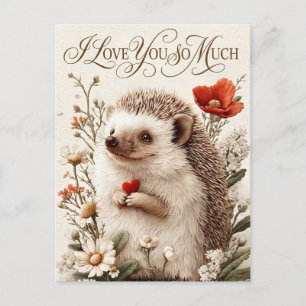 Postal Festiva Te Amo Mucho: Diseño de Corazón de Erizo
