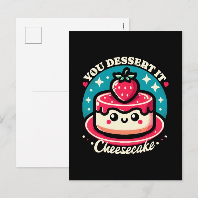 Postal Festiva Te Mereces - Cheesecake Kawaii (Anverso / Reverso)
