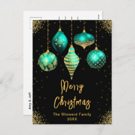 Postal Festiva Teal and Gold Ornaments Merry Christmas