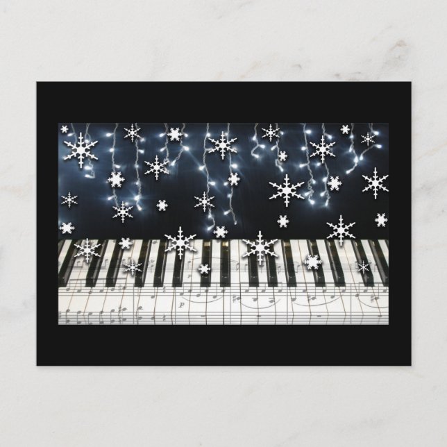 Postal Festiva Teclado de copo de nieve para Navidades de piano (Anverso)