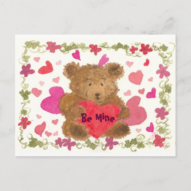 Postal Festiva Teddy Bear Valentine Watercolor Be Mine (Anverso)