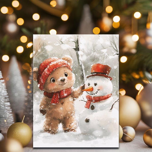 Postal Festiva Teddy Bear y Snowman (Subido por el creador)