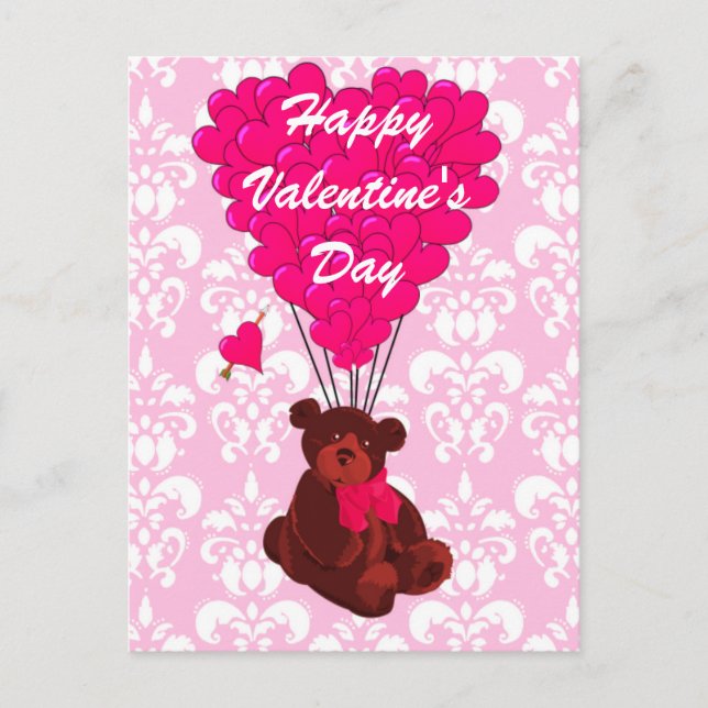 Postal Festiva Teddy oso amor corazón Valentines (Anverso)
