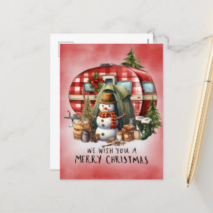Postal Festiva Tema de los Navidades acampando Snowman