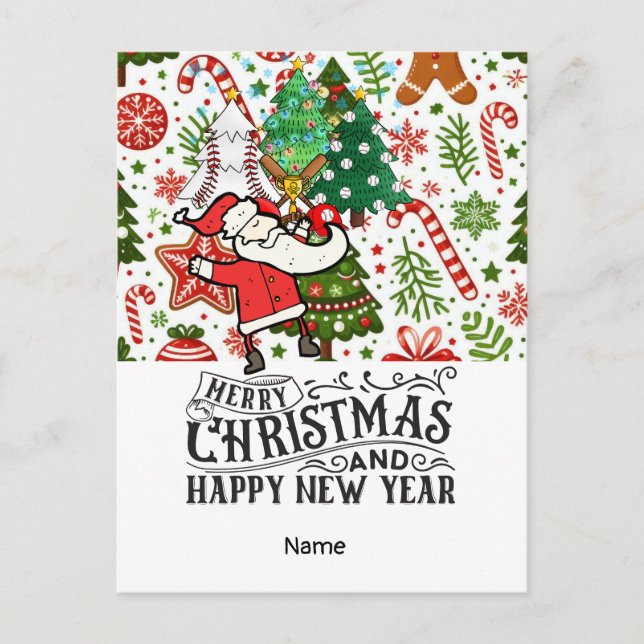 Postal Festiva Tema de los Navidades de béisbol (Anverso)