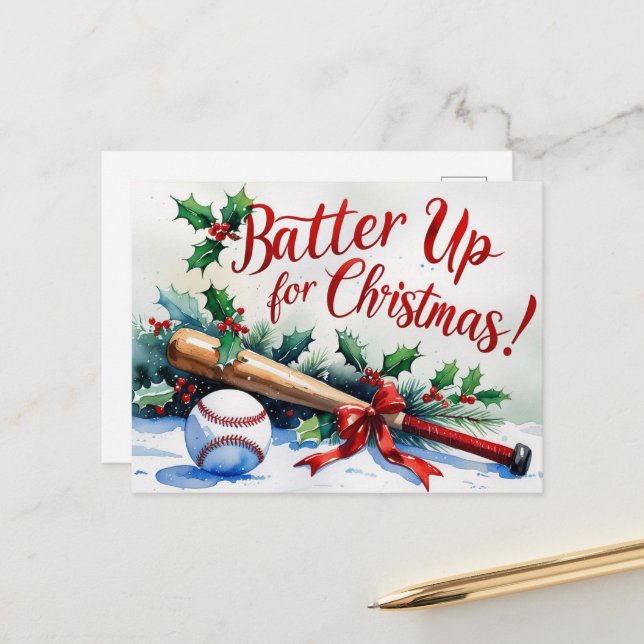 Postal Festiva Tema de los Navidades de béisbol (Anverso/Reverso In Situ)