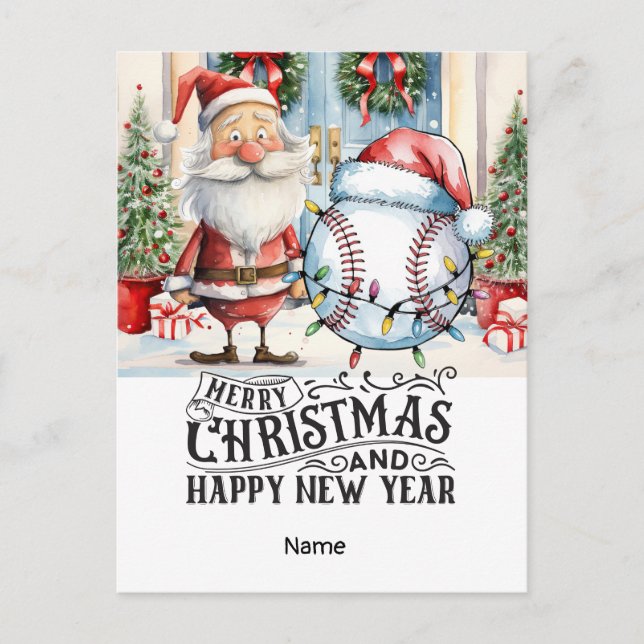 Postal Festiva Tema de los Navidades de béisbol (Anverso)