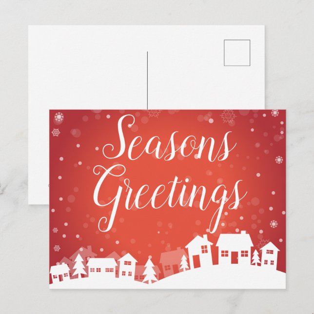 Postal Festiva Temporadas festivas de Snowscape Rojo Saludando a  (Anverso / Reverso)
