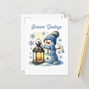 Postal Festiva Temporadas festivas saluda a snowman