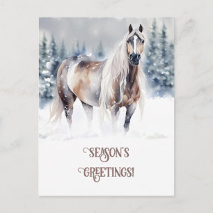 Postal Festiva Temporadas saludando a caballo en la nieve