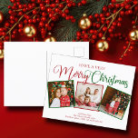 Postal Festiva Ten un Collage de fotos navideño muy feliz 3<br><div class="desc">Tener una postal de la Navidad 3 muy Feliz con una caligrafía hermosa en rojo y verde. Estas modernas tarjetas postales de fotos familiares de tres días festivos presentan un magnífico guión y tu nombre debajo del collage de imágenes cuadradas festivo.</div>