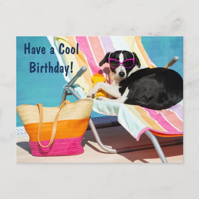 Postal Festiva Ten un cumpleaños gracioso cerca de la piscina (Anverso)