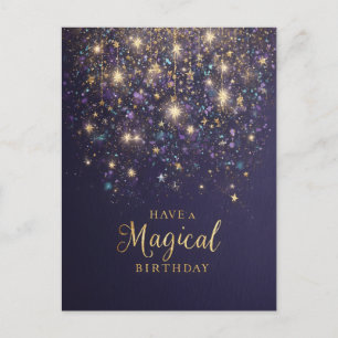 Postal Festiva "Ten un cumpleaños mágico" con Purpurinas y estrel
