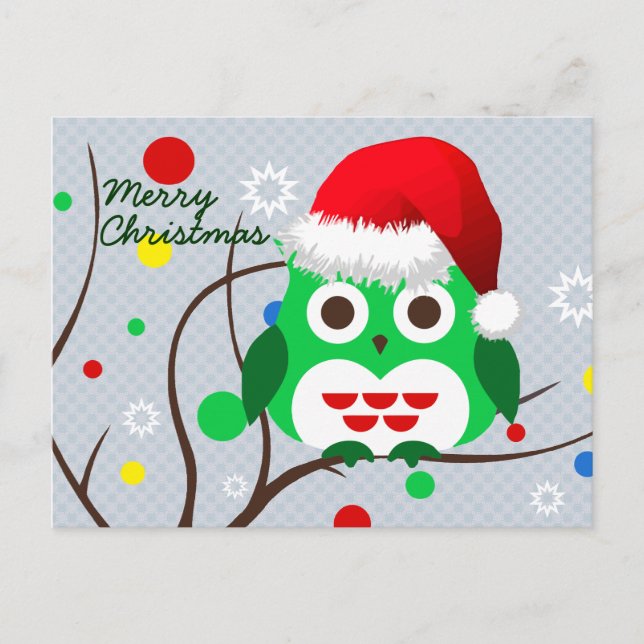 Postal Festiva Tendencia de la lechuza navideña Merry (Anverso)