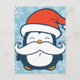 Postal Festiva Tendencia del bigote de pingüino de navidades