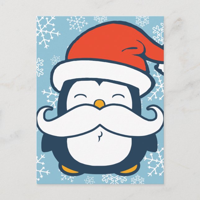 Postal Festiva Tendencia del bigote de pingüino de navidades (Anverso)