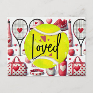 Postal Festiva Tenis Amor tematizado en rojo y blanco con corazón