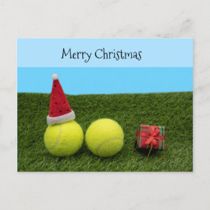 Postal Festiva Tenis con sombrero de Santa Merry Christmas sobre 