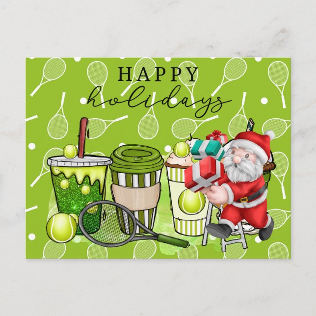Postal Festiva Tenis Felices Fiestas con Santa Claus para jugador (Anverso)