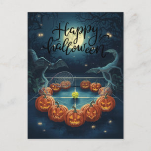 Postal Festiva Tenis Halloween para jugador de tenis con raqueta 