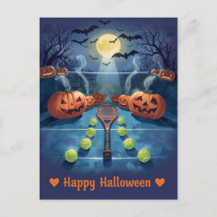 Postal Festiva Tenis Halloween para jugador de tenis con raqueta
