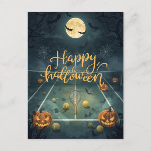 Postal Festiva Tenis Halloween para jugador de tenis con raqueta