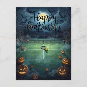 Postal Festiva Tenis Halloween para jugador de tenis con raqueta