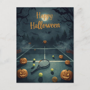 Postal Festiva Tenis Halloween para jugador de tenis con raqueta