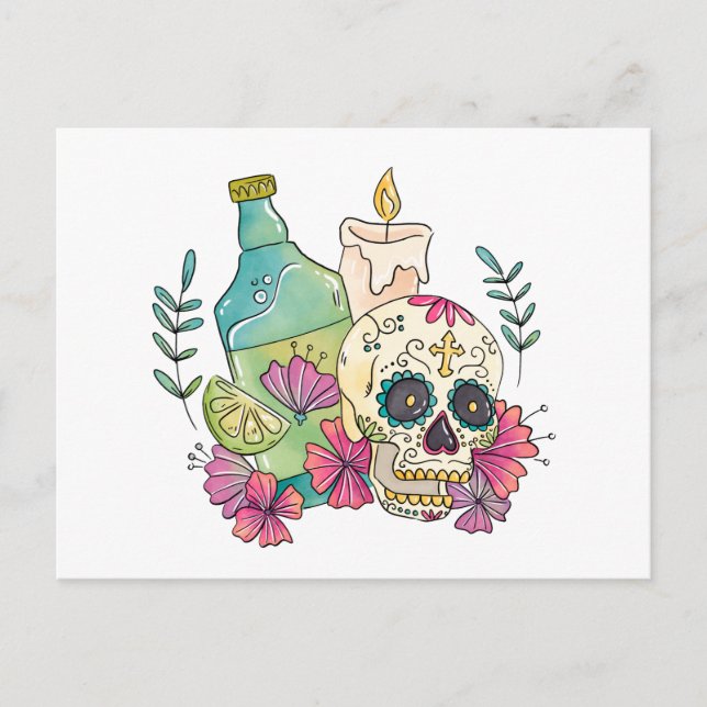 Postal Festiva Tequila Sugar Skull (Anverso)