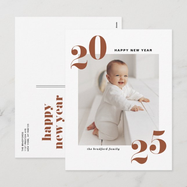 Postal Festiva Terracotta Bold Typography 2025 New Year Photo (Anverso / Reverso)