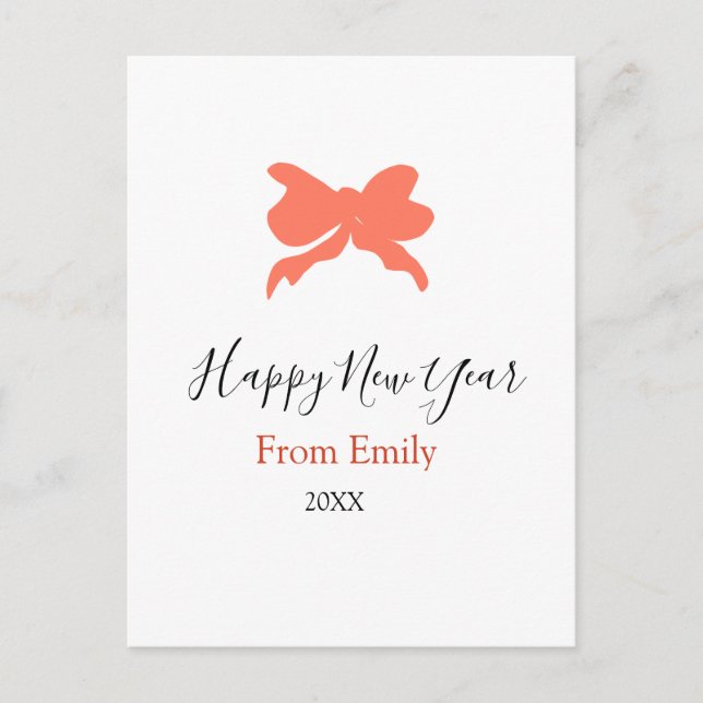 Postal Festiva Terracotta bow happy new year name year boho retro (Anverso)