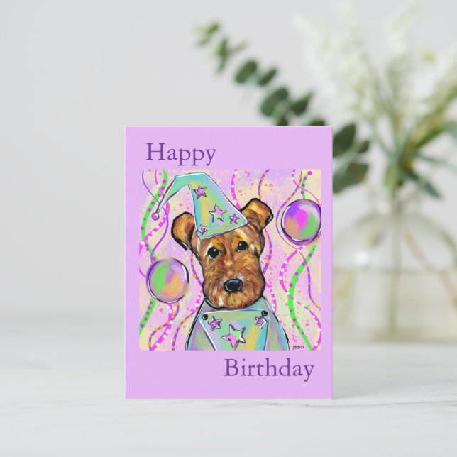 POSTAL FESTIVA TERRIER DE AIREDALE   (Anverso de pie)