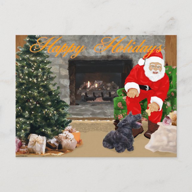 Postal Festiva Terrier Escocés Feliz & Santa (Anverso)