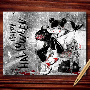 Postal Festiva Terror Japonés Chica Espeluznante Halloween