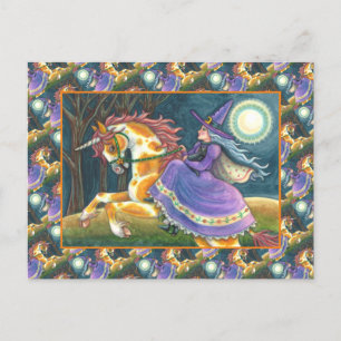 Postal Festiva TESTIGO Y HALLOWEEN UNICORN, GATO NEGRO Fantasía C