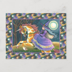 Postal Festiva TESTIGO Y HALLOWEEN UNICORN, GATO NEGRO Fantasía C