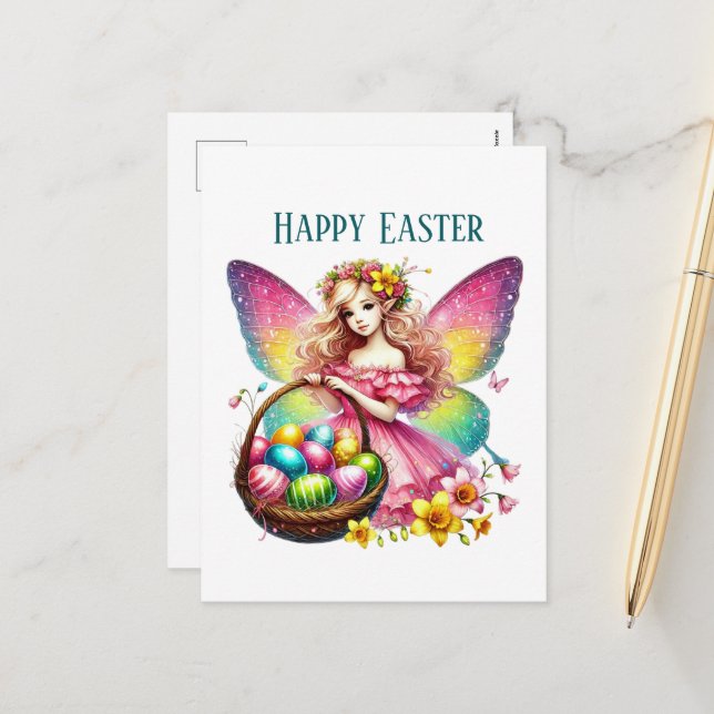 Postal Festiva Texto adicional de Cute Happy Easter Fairy (Anverso/Reverso In Situ)