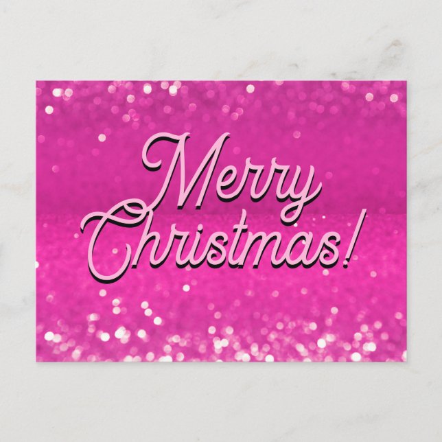 Postal Festiva Texto personalizado con brillo rosa intenso y efec (Anverso)