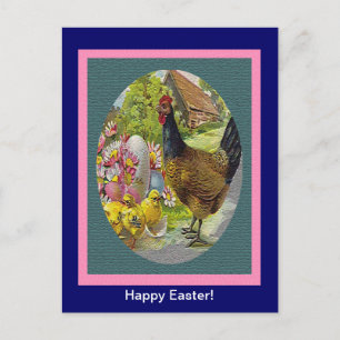 Postal Festiva Textos de Hen y Chicks Vintage de Pascua