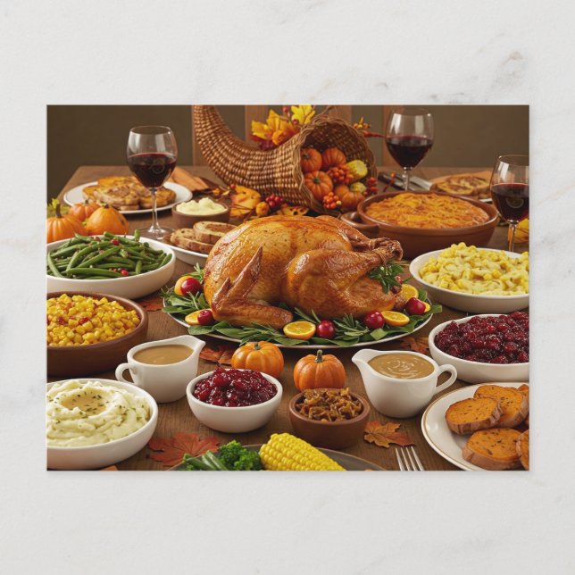 Postal Festiva Thanksgiving Feast Postcard Cozy Holiday Dinner (Anverso)