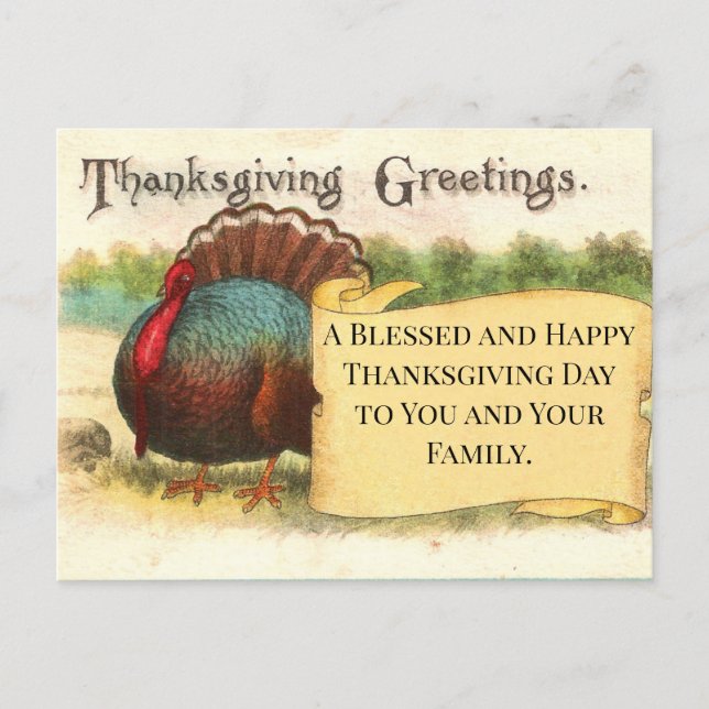 Postal Festiva Thanksgiving Greetings Turkey Holiday Postcard (Anverso)